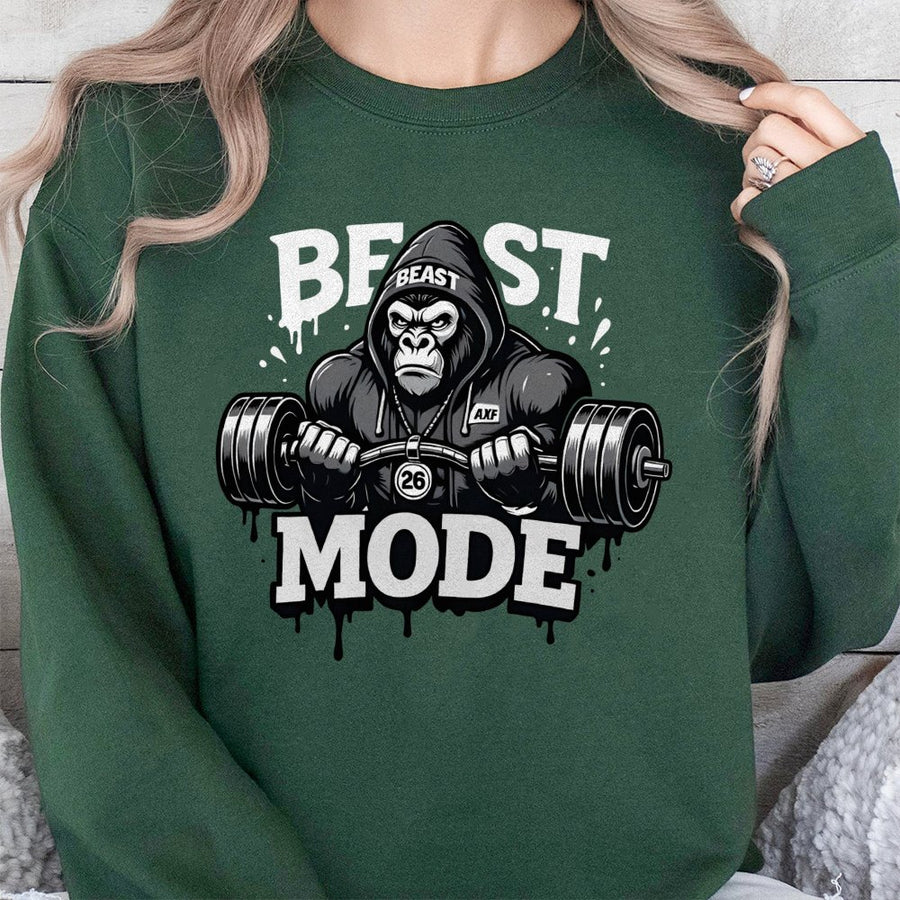 Beast Mode Sweatshirt | Powerlifting Gorilla Gym Graphic | Premium Cotton Blend Unisex Crewneck | Motivational Fitness Gift for Lifters