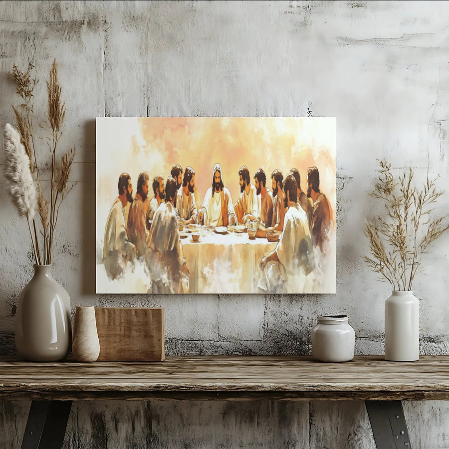 The Last Supper Wall Art | Modern Watercolor Jesus Canvas Print | Gallery Quality Premium Decor | Religious Gift for Home or Church