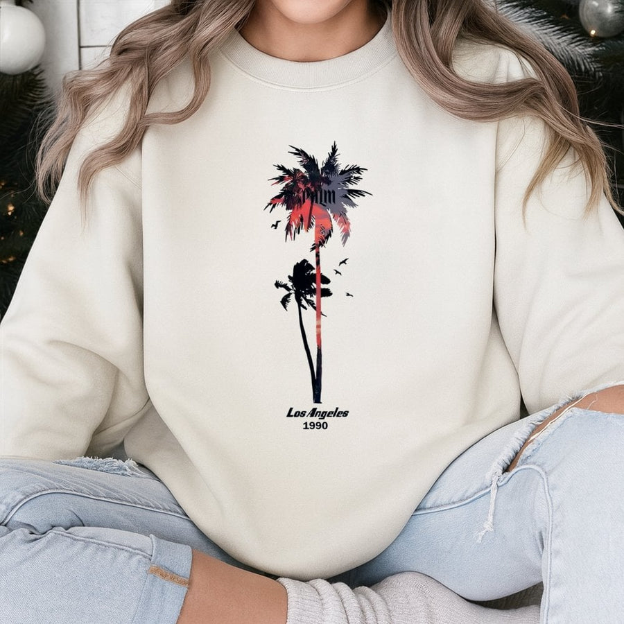 Los Angeles Palm Tree Sweatshirt | Vintage 90s Graphic Aesthetic | Premium Cotton-Poly Blend | Unisex Retro Beach Vibe Gift
