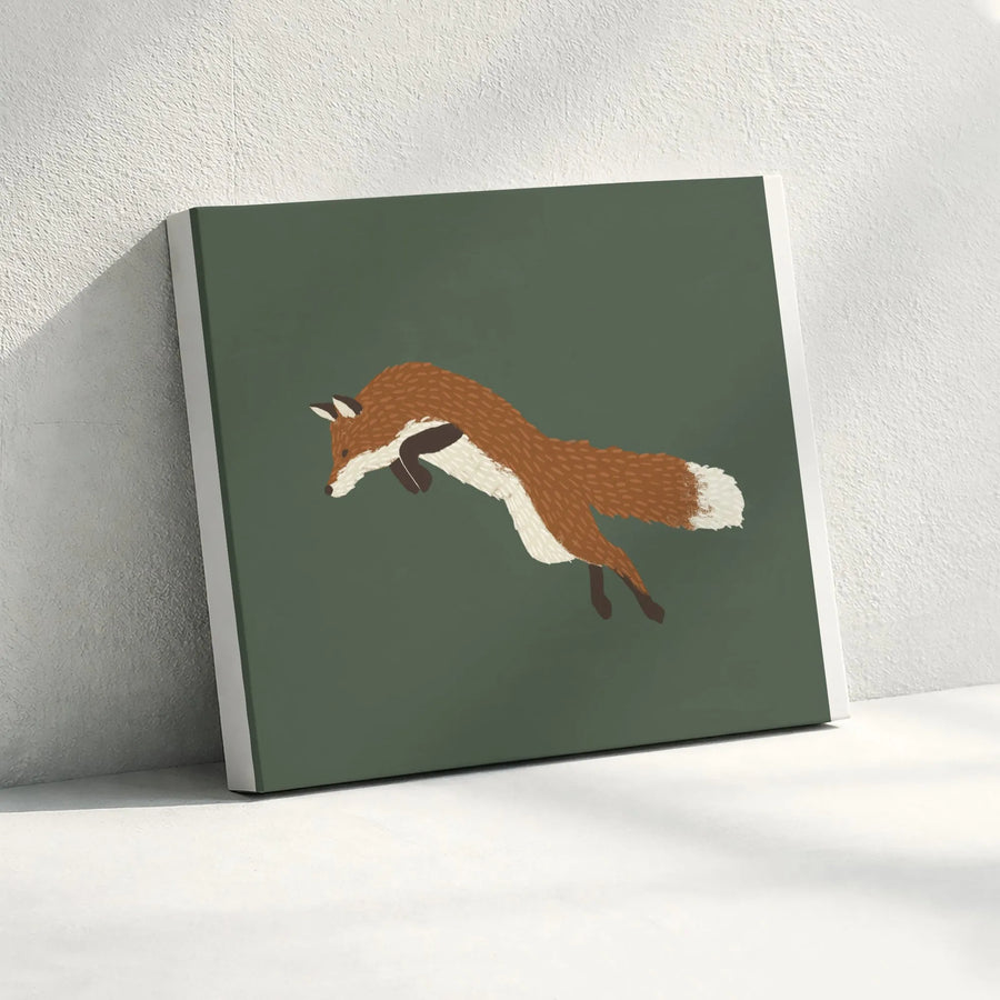Leaping Fox Canvas Print | Minimalist Woodland Animal Art | Premium Framed Gallery Canvas | Modern Nursery & Cabin Decor Gift