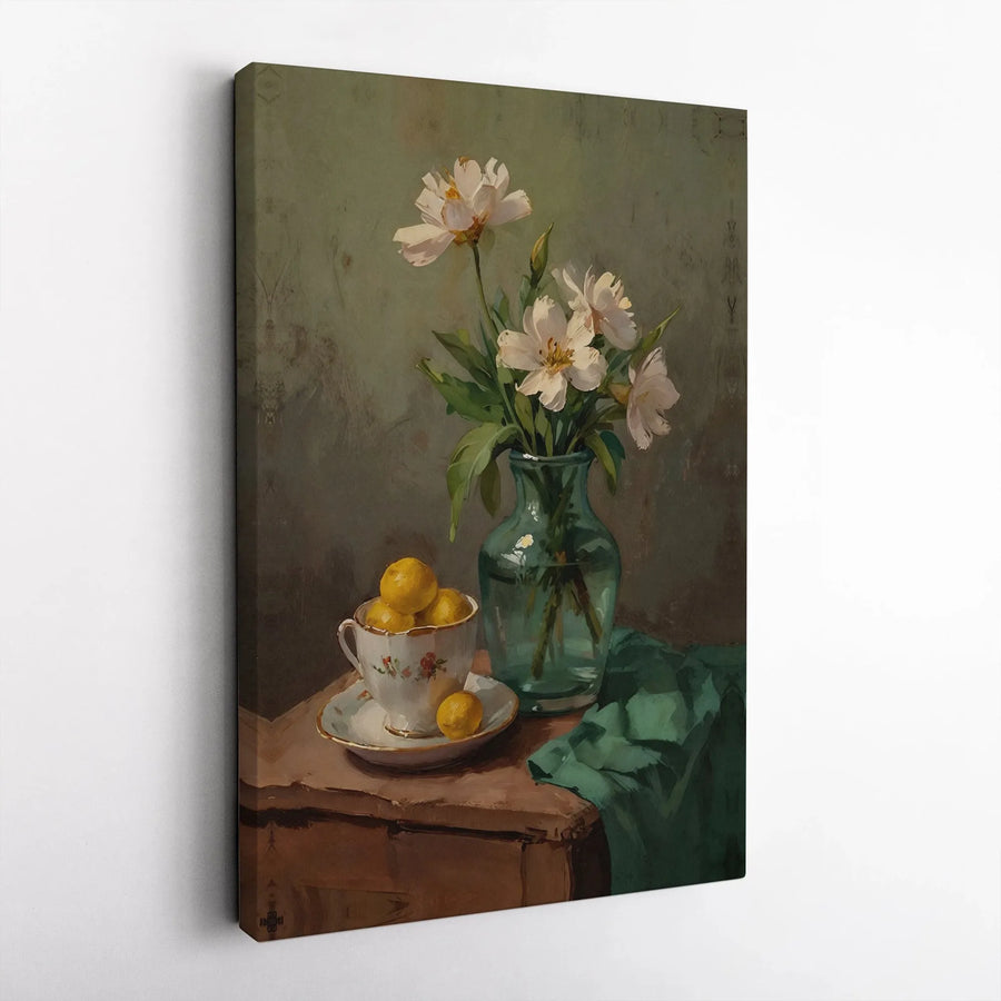 Vintage Floral Still Life Canvas Art | Classic Oil Painting Reproduction | Premium Thick Gallery Wrap Canvas | Dark Academia Wall Decor Gift