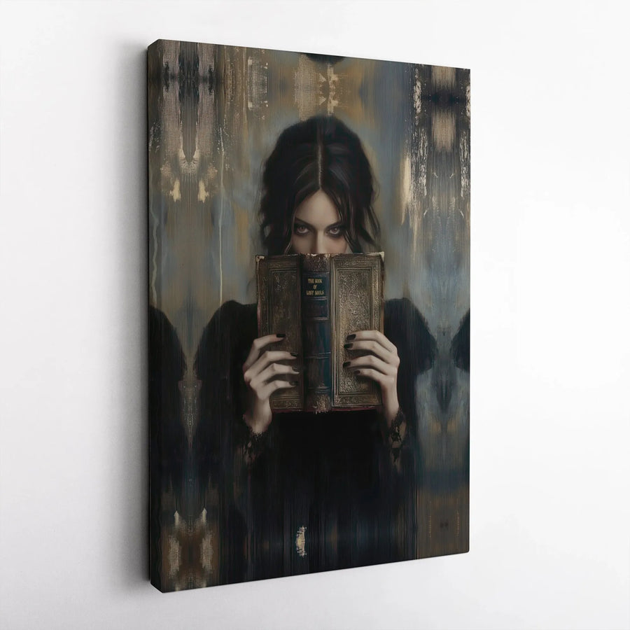 Gothic Woman Canvas Wall Art | The Book Of Lost Souls Dark Academia Decor | Premium Fade-Resistant Print | Mystical Home Office Gift