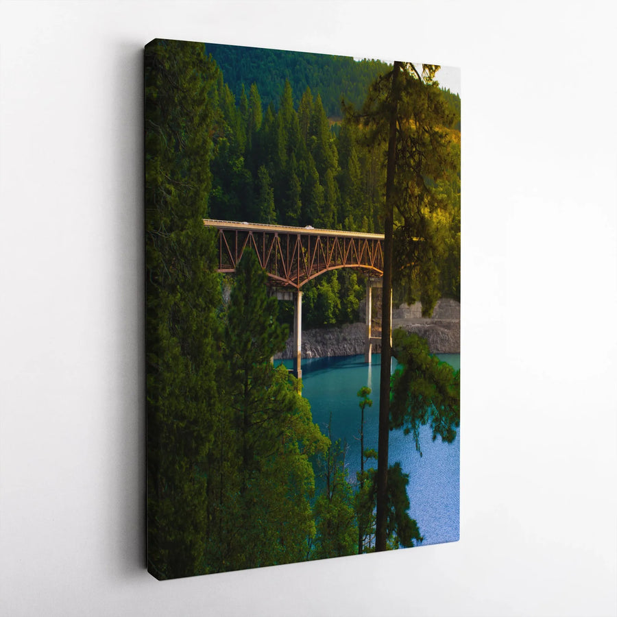 Forest Bridge Canvas Wall Art | Scenic Steel Truss Landscape Print | Premium 1.25-Inch Gallery Wrap | Nature Home Decor Gift for Office