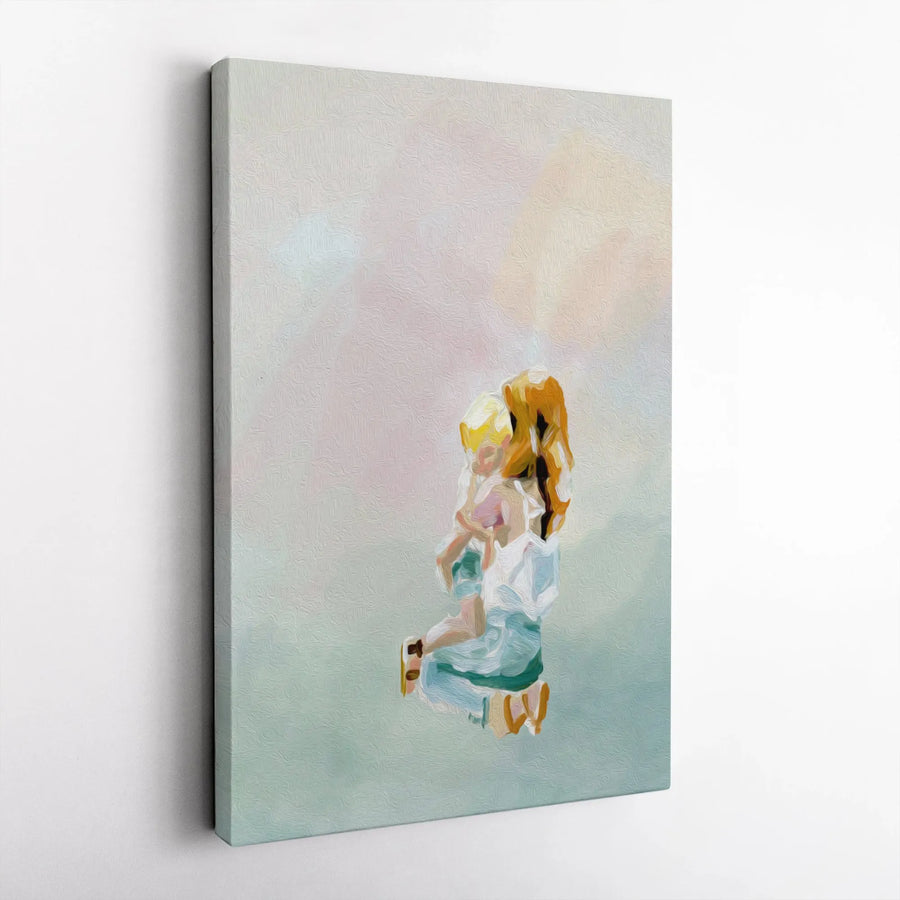 Mother and Child Canvas Wall Art | Abstract Watercolor Painting Print | Premium Gallery Wrapped Canvas | Sentimental Gift for New Mom