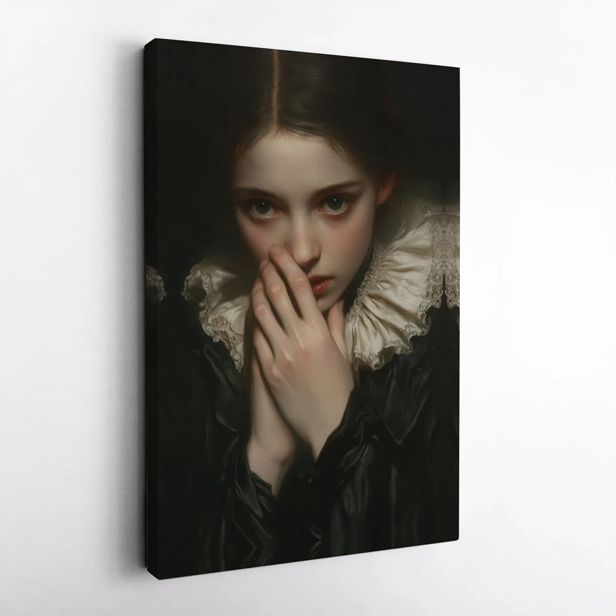 Dark Moody Portrait Canvas | Renaissance Style Woman in Lace Ruff | 1.25-Inch Gallery Wrapped Wall Art | Premium Gothic Home Decor Gift