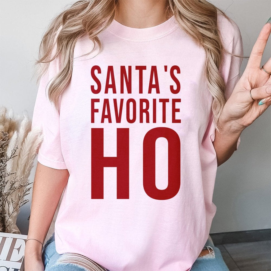 Santa's Favorite Ho T-Shirt | Funny Christmas Party Graphic Tee | Premium 100% Cotton Apparel | Naughty List Humor Gift for Her