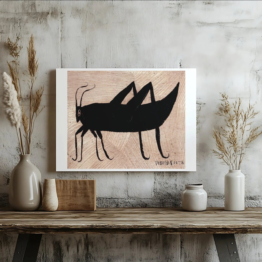 Abstract Grasshopper Wall Art | Minimalist Black Silhouette Print | Premium Gallery Wrap Canvas | Modern Home Decor Gift for Insect Enthusiasts
