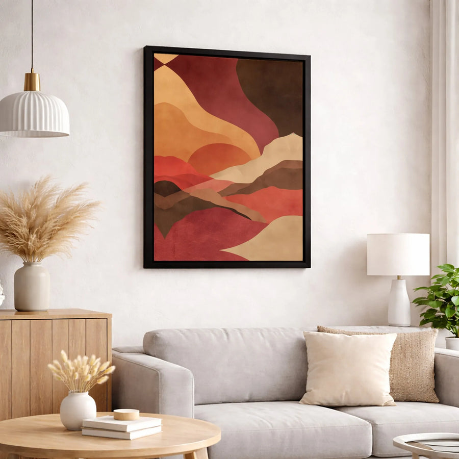 Abstract Mountain Landscape Canvas Wall Art | Mid Century Modern Sunset Decor | Premium Fade-Resistant Gallery Print | Earthy Tones Home Office Decor