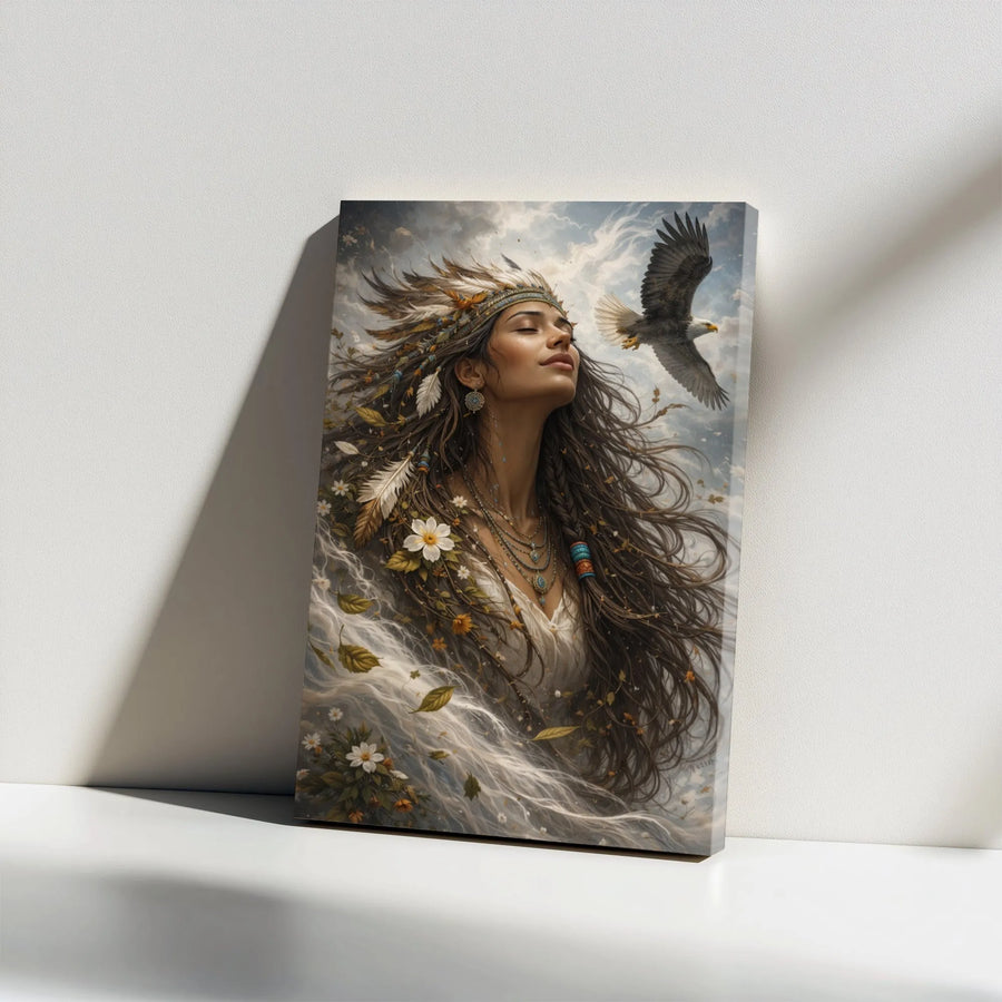 Spirit of the Eagle Canvas Print | Bohemian Goddess Art with Eagle | Premium Gallery Wrap Canvas | Spiritual Home Decor Gift for Her