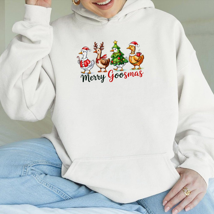 Merry Goosmas Hoodie | Funny Christmas Goose Graphic | Premium Cotton Blend | Holiday Gift for Bird Lovers and Farm Animal Fans