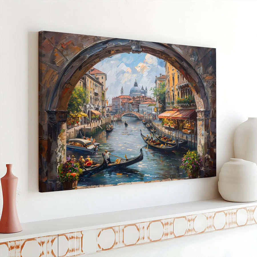 Venice Canal Painting Canvas | Impressionist Italian Cityscape Wall Art | Premium Gallery Print | Living Room Decor Gift for Italy Lover