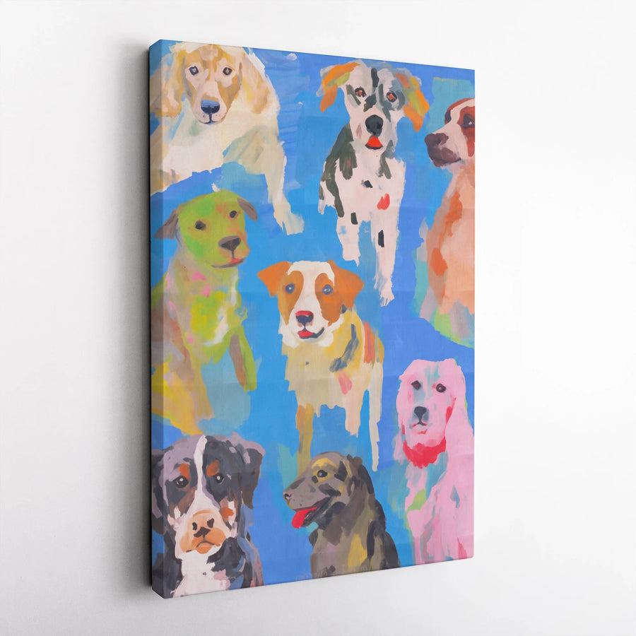 Colorful Dogs Vertical Canvas | Vibrant Dog Breed Collage | Premium Gallery Wrapped Canvas | Gift for Dog Lovers & Modern Wall Decor