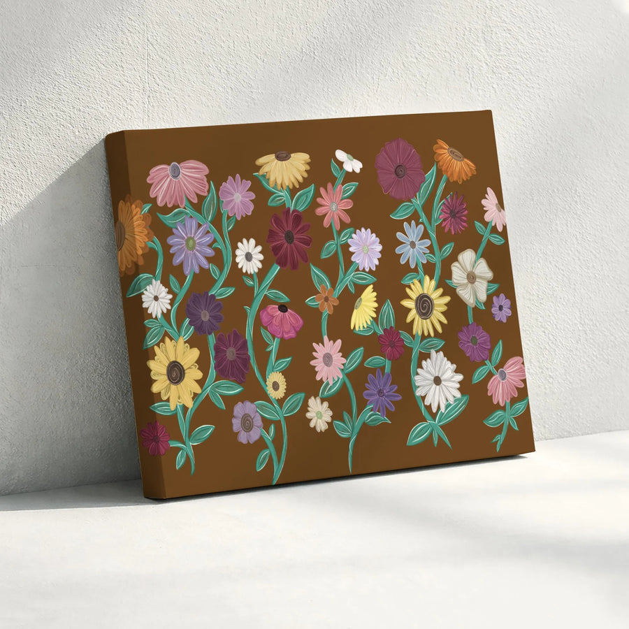 Boho Wildflower Canvas Wall Art | Retro Daisy and Sunflower Print | Premium Gallery Wrapped Canvas | Bohemian Home Decor Gift
