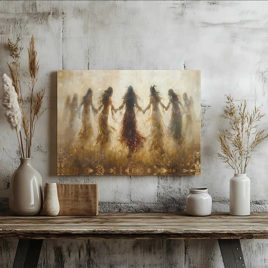 Circle Dance Canvas Wall Art | Abstract Women Holding Hands Print | Premium Gallery Wrapped Decor | Spiritual Home Office Gift