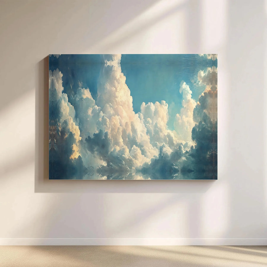 Dramatic Cloudscape Canvas Wall Art | Blue Sky Atmospheric Painting | 1.25-Inch Premium Gallery Wrap | Modern Home Office Decor Gift