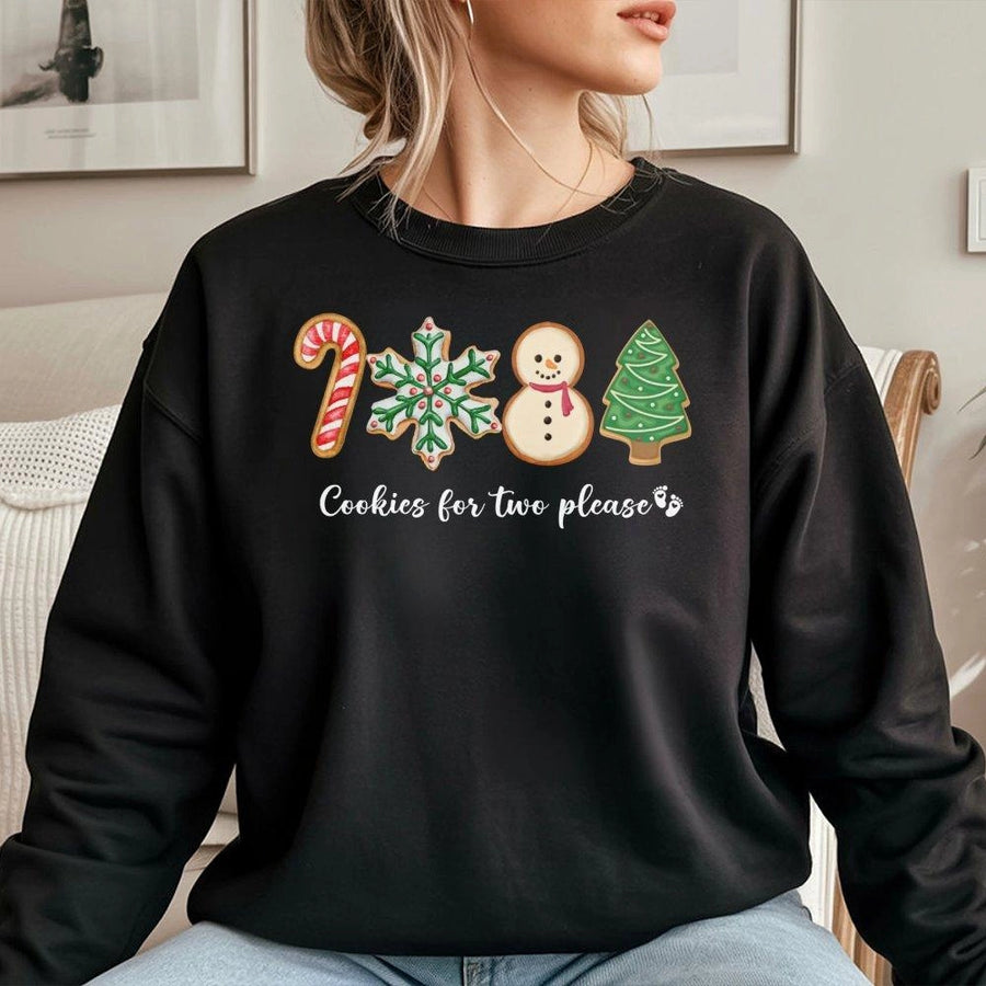 Cookies For Two Please Christmas Sweatshirt | Gingerbread Holiday Pregnancy Reveal | Premium Cotton Blend | Funny Expecting Mom Gift