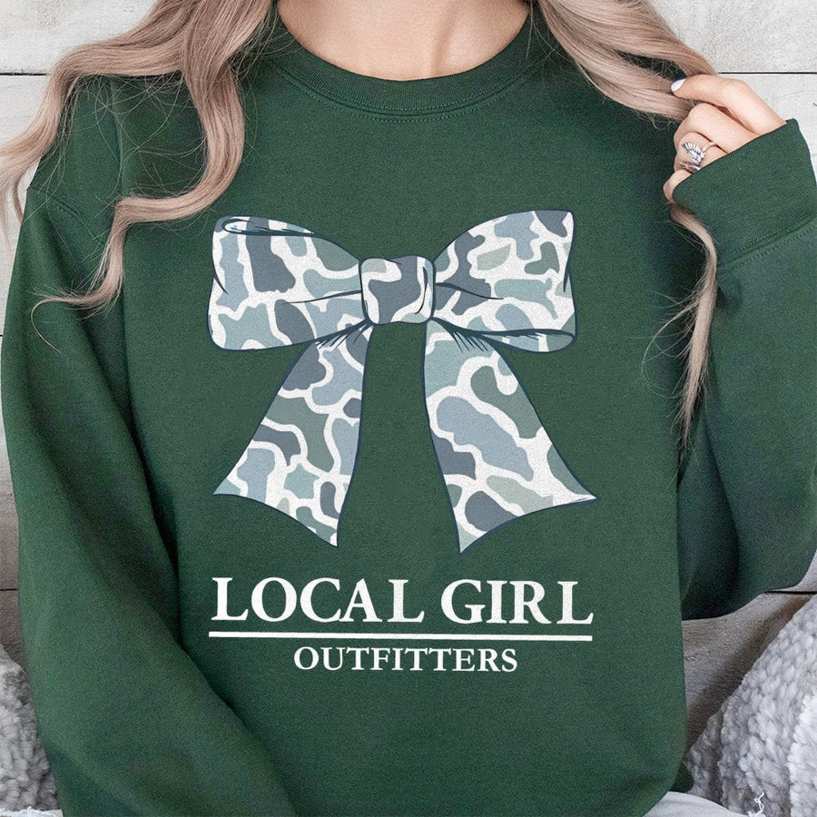 Local Girl Outfitters Sweatshirt | Camo Bow Graphic Print | Premium Cotton-Blend | Trendy Aesthetic Gift For Her