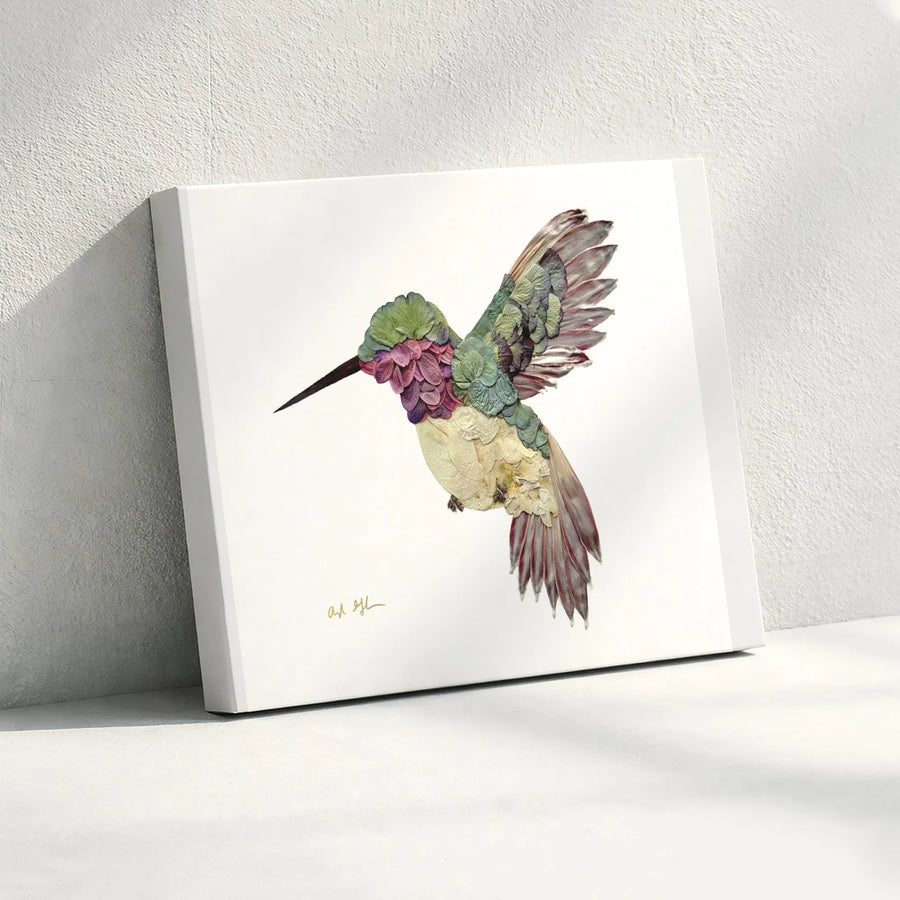 Hummingbird Wall Art Canvas | Pressed Flower Petal Design | Gallery Wrapped 1.25" Thick | Premium Gift for Nature Lovers