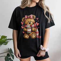 Coquette Teddy Bear T-Shirt | Valentine Heart Aesthetic Graphic | Premium Soft Cotton Tee | Cute Romantic Gift for Her & Teen Girls
