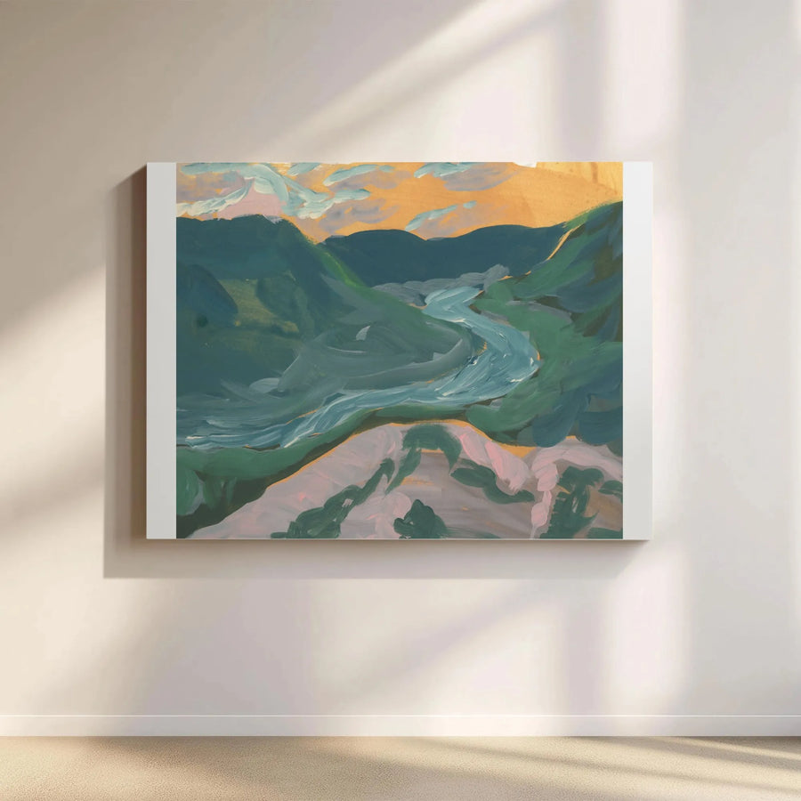Tennessee River Wall Art | Impressionist Mountain Landscape Canvas Print | Premium Gallery Wrapped Finish | Unique Nature Lover Gift for Home