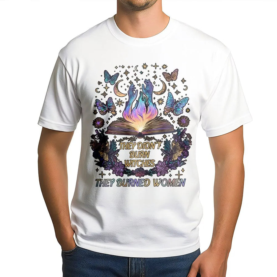 Feminist Witch T-Shirt | They Burned Women Celestial Graphic | Premium Cotton Blend | Pro Choice Women's Rights Activist Gift
