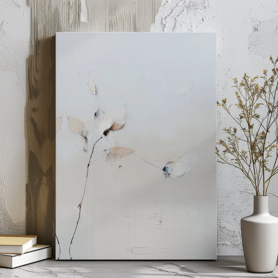 Abstract Minimalist Floral Canvas Wall Art | Neutral Textured Botanical Print | Premium Gallery Wrap Decor | Modern Home Office Fine Art Gift