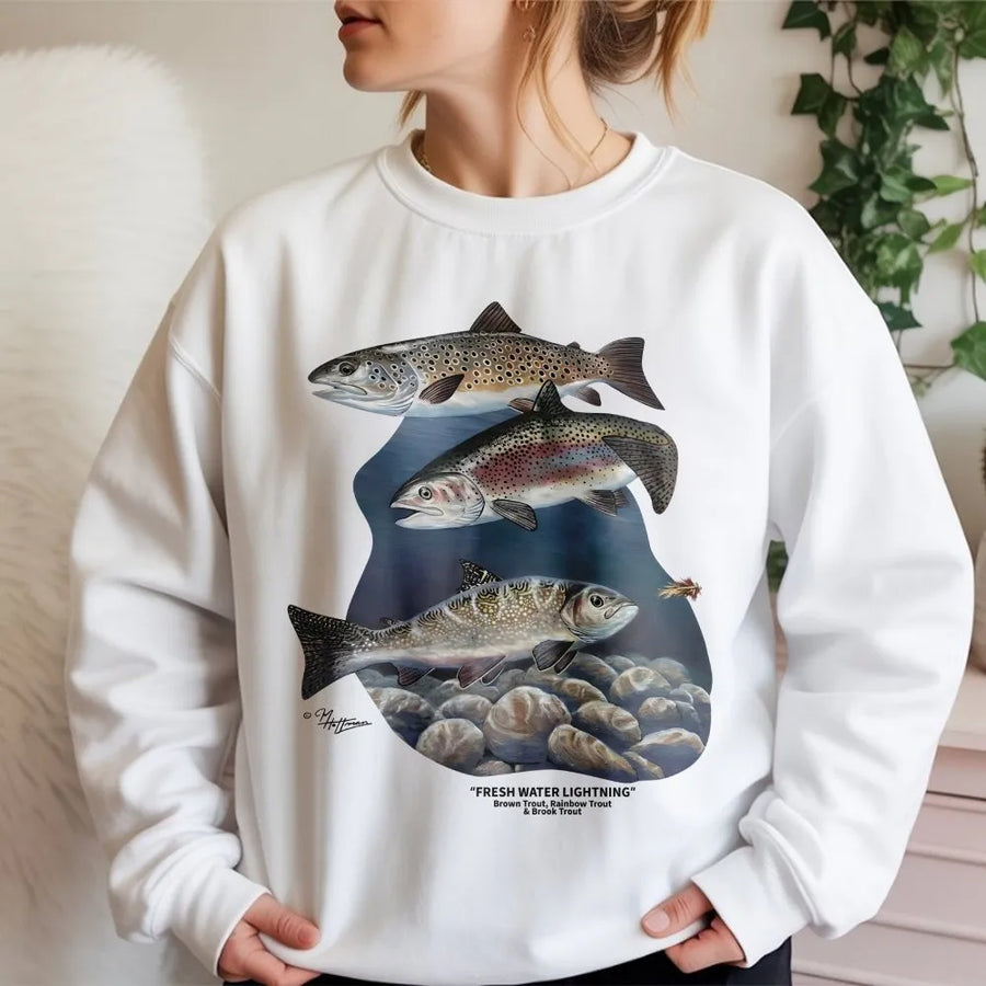 Trout Fishing Sweatshirt | Freshwater Trout Species Illustration | Premium Cotton-Blend | Gift for Angler & Outdoorsman