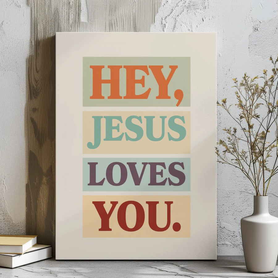Jesus Loves You Canvas Art | Retro Typography Wall Decor | Premium Gallery Wrap Print | Inspirational Christian Gift for Home Office