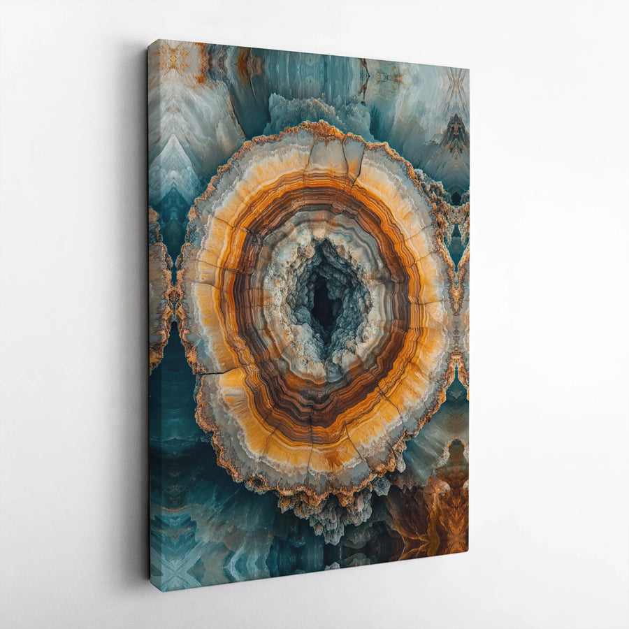Abstract Geode Canvas Wall Art | Teal and Orange Crystal Ring Print | Premium Gallery-Wrapped 1.25 Inch Canvas | Modern Home Office Decor Gift