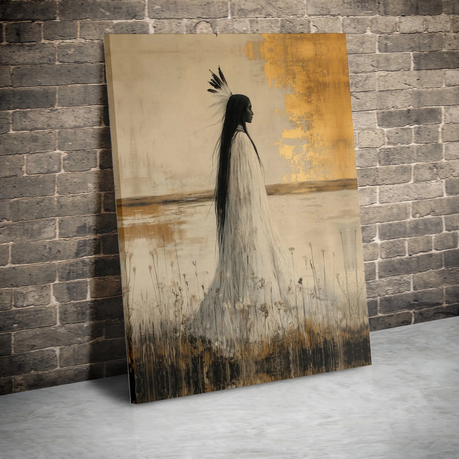 Native American Woman Wall Art | Abstract Gold Foil Canvas Print | Premium Gallery Wrapped Decor | Spiritual Southwestern Home Gift