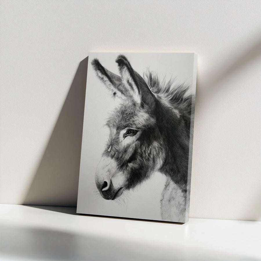Donkey Portrait Canvas | Minimalist Farmhouse Animal Art | Premium Gallery Wrapped Canvas | Modern Rustic Wall Decor Gift for Animal Lovers