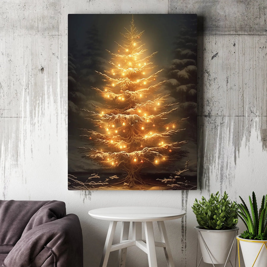 Christmas Tree Wall Art | Glowing Snowy Forest Canvas Print | Premium Fade-Resistant Gallery Wrap | Seasonal Holiday Home Decor Gift