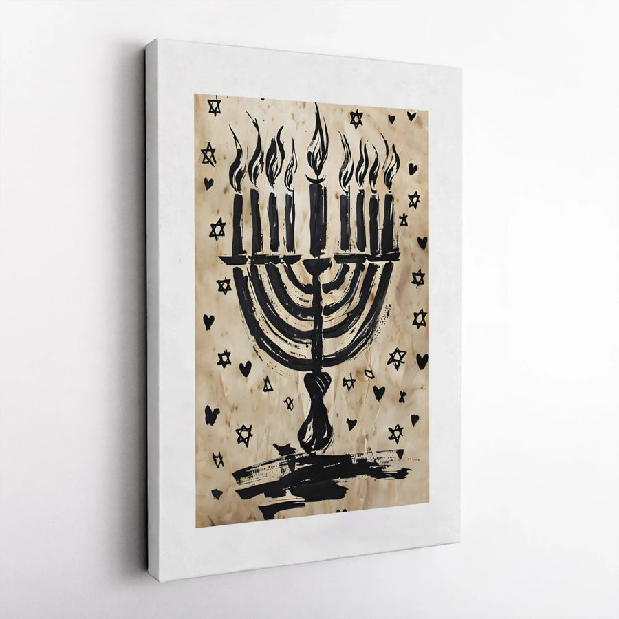 Hanukkah Menorah Canvas Wall Art | Brush Stroke Jewish Holiday Decor | Premium Gallery Wrap Print | Festive Gift for Jewish Home