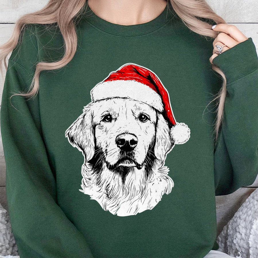 Golden Retriever Sweatshirt | Santa Paws Festive Dog Design | Premium Cotton Blend Unisex Crewneck | Cute Christmas Gift for Dog Lovers