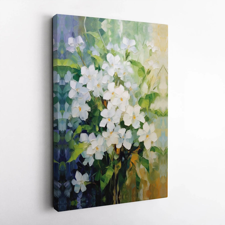 Abstract White Floral Canvas Print | Modern Palette Knife Flower Bouquet Art | Gallery Quality Wall Decor | Premium Botanical Home Gift