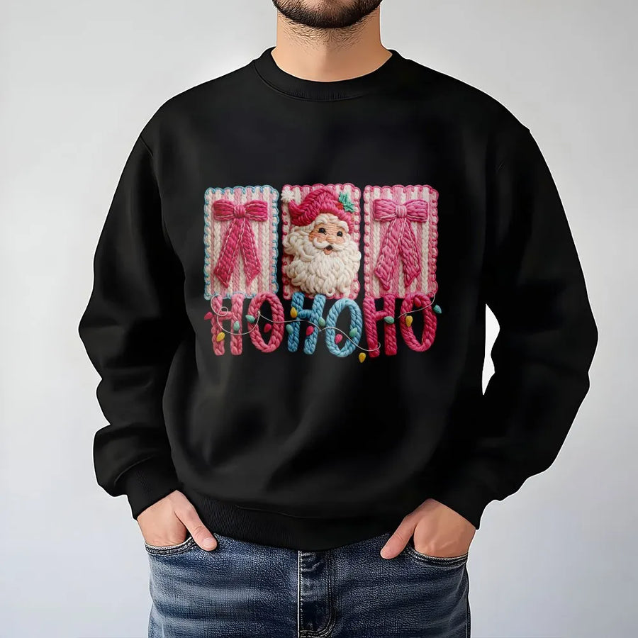 Santa Claus Christmas Sweatshirt | Faux Yarn Crochet Effect Design | Premium Soft Fleece Blend | Cozy Holiday Gift for Her