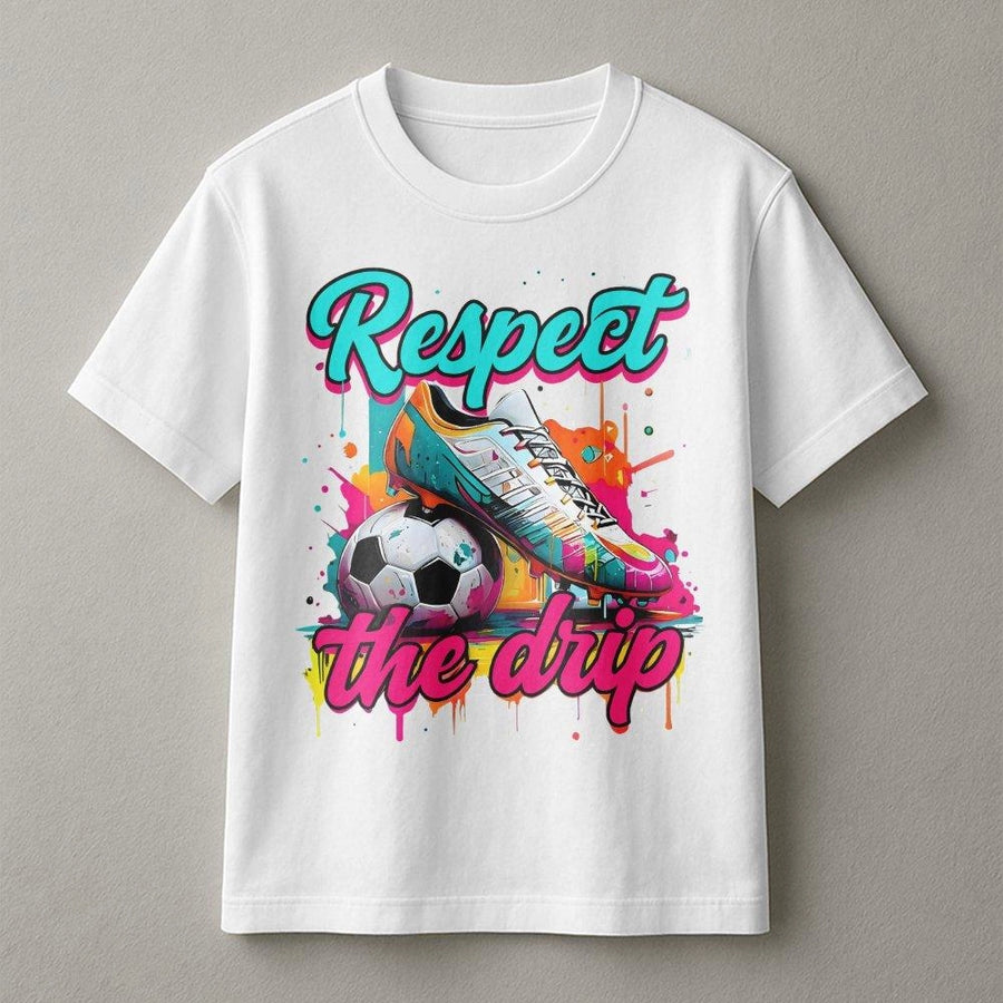 Respect The Drip Soccer T-Shirt | Colorful Graffiti Cleat Design | Premium Soft Cotton Graphic Tee | Gift for Soccer Players & Baller Lifestyle