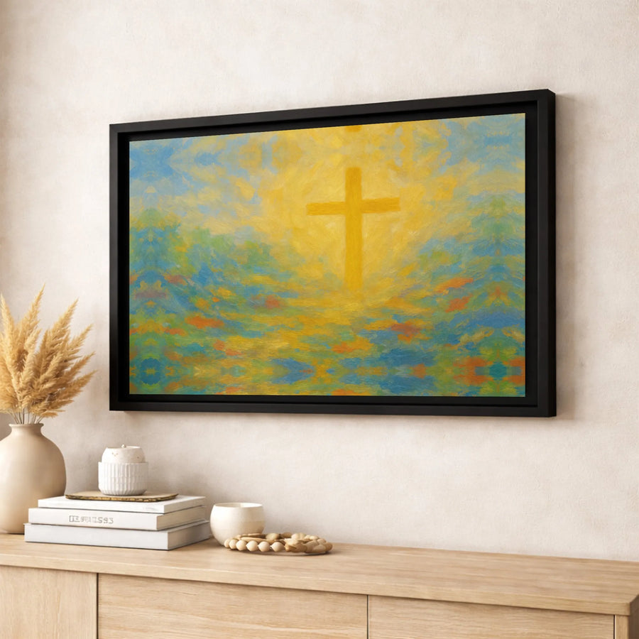 Christian Cross Canvas Wall Art | Abstract Impressionist Religious Painting | Premium Fade-Resistant Gallery Wrap | Spiritual Home Decor Gift