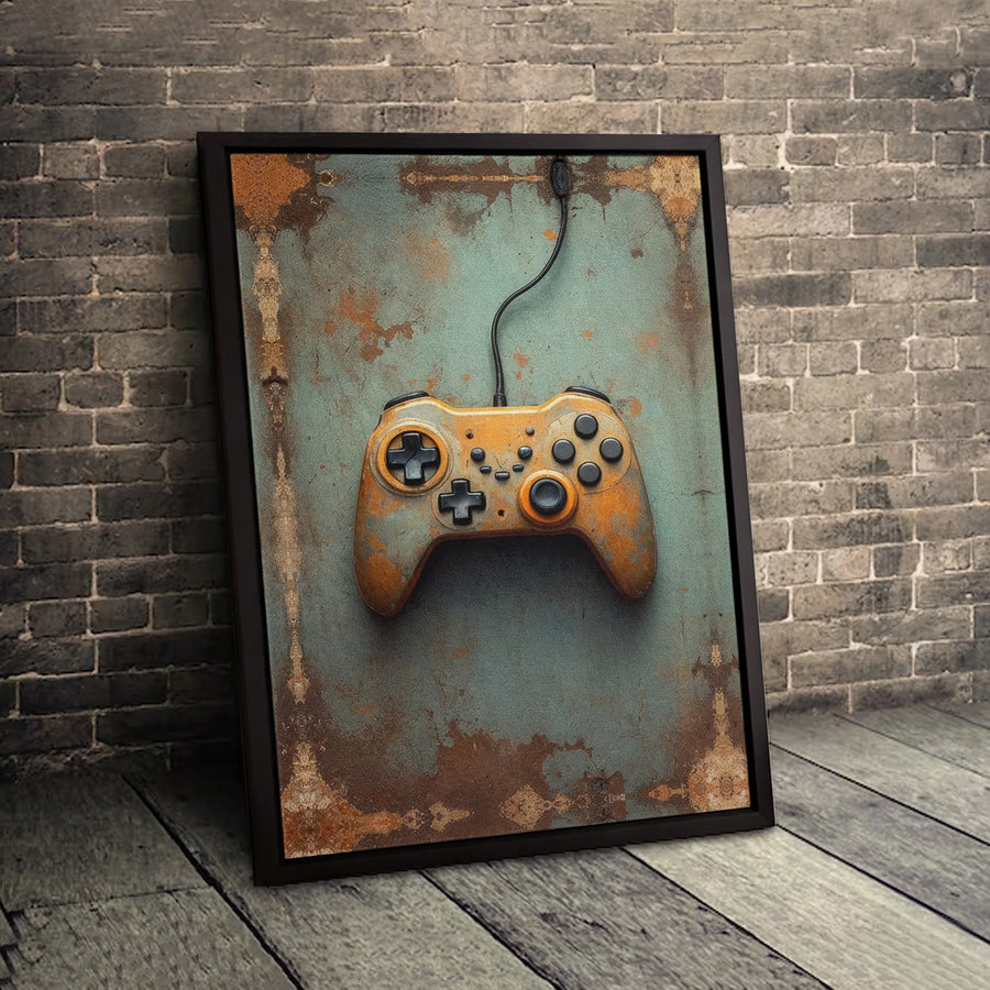 Vintage Gaming Controller Wall Art | Rusted Industrial Grunge Aesthetic | Premium Gallery-Wrapped Canvas | Gamer Gift for Gaming Room Decor