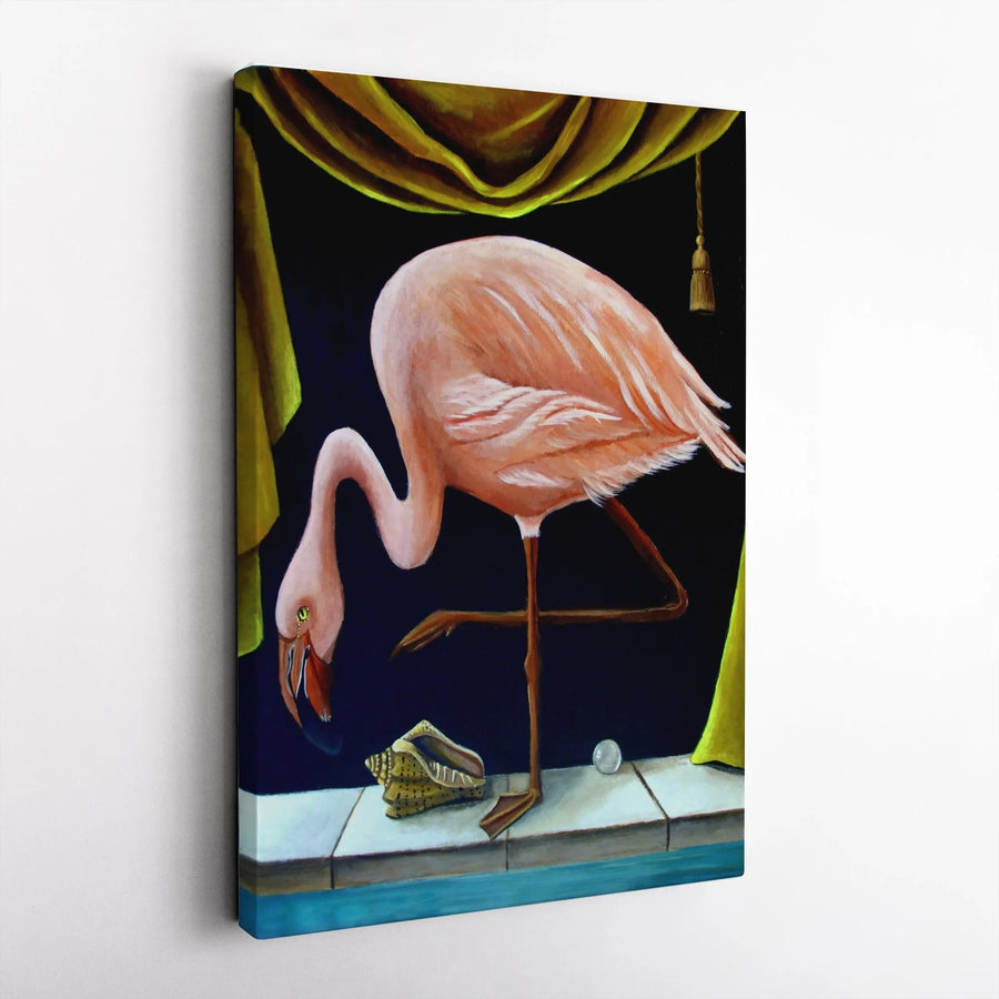 Pink Flamingo Vertical Canvas | Surreal Bird Painting Wall Art | Premium Thick Gallery Wrap | Collector's Gift for Eclectic Home Decor