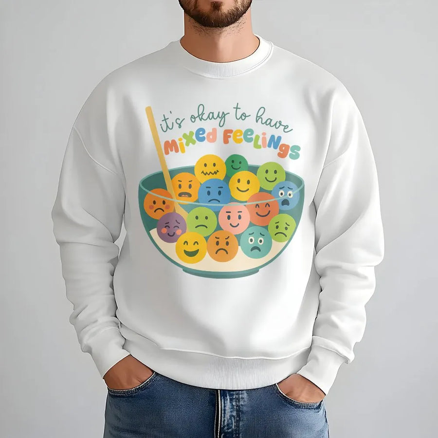 Mixed Feelings Mental Health Shirt | Emotions Cereal Bowl Graphic Tee | Premium Cotton | Gift for Counselor, Teacher, Therapist