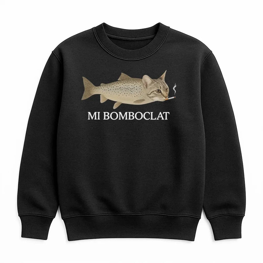 Mi Bomboclat Sweatshirt | Funny Smoking Cat Fish Meme Graphic | Soft Cotton-Poly Blend | Unisex Jamaican Patois Streetwear Gift