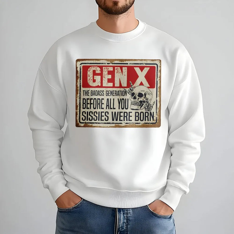 Gen X Sweatshirt | The Badass Generation Funny Retro Skull Design | Premium Cotton Blend | Gift for 1965-1980 Born Men and Women