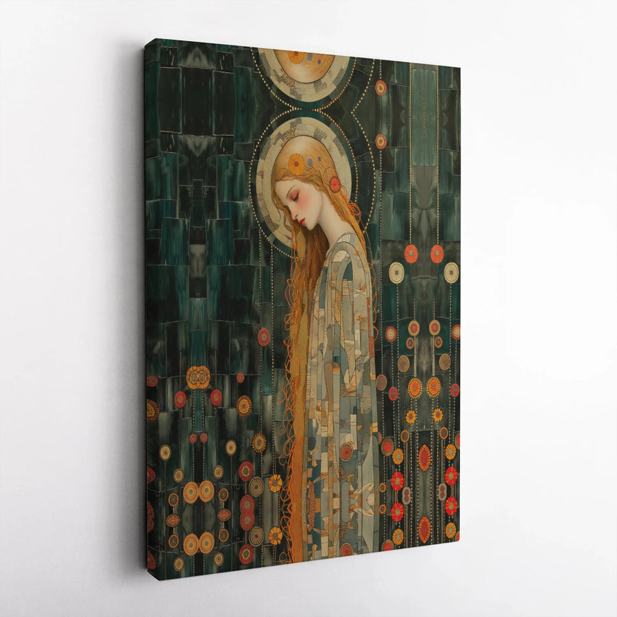 Art Nouveau Woman Wall Art | Floral Mosaic Portrait Canvas Print | Gallery-Quality 1.25 Inch Profile | Sophisticated Home Decor Gift