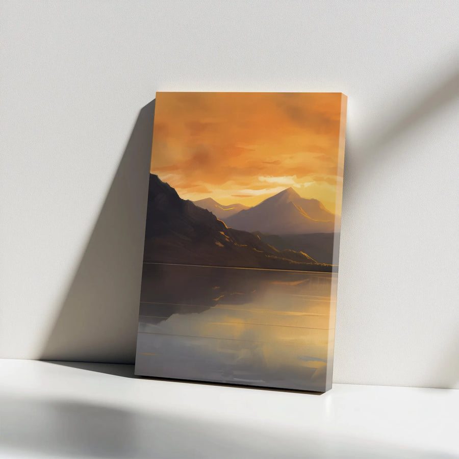 Mountain Sunset Wall Art | Minimalist Mountain Range Reflection | Premium Canvas Print | Modern Living Room Decor Gift