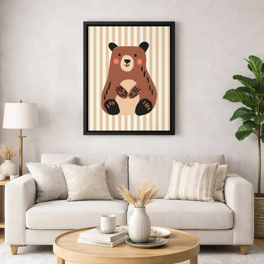 Cute Cartoon Bear Canvas Art | Minimalist Woodland Animal Nursery Decor | Premium Gallery-Wrapped Print | Gift for Kids Room or Baby Shower