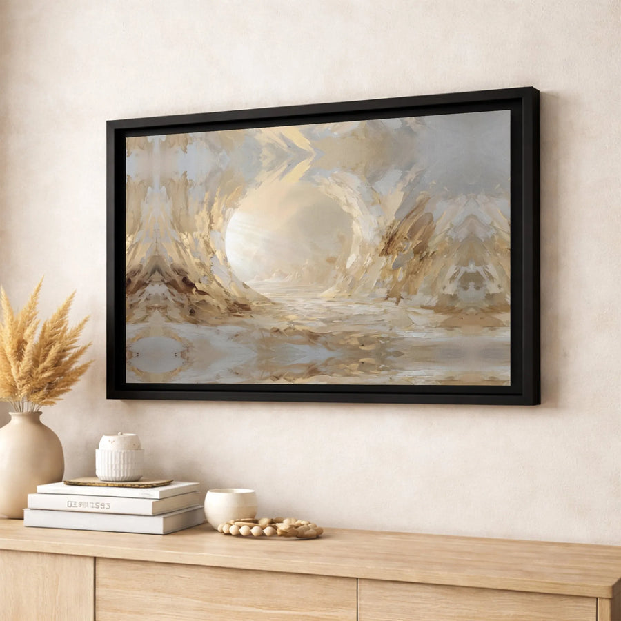 Abstract Sunlit Cave Canvas Wall Art | Golden Light Earth Tone Landscape | Premium 1.25-Inch Gallery Wrap | Modern Home Decor Gift