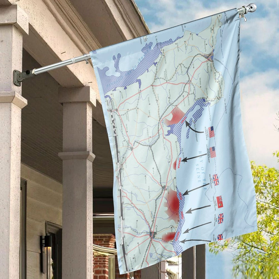 D-Day Landings Map House Flag | WWII Normandy Beach Invasion Decor | Premium Weather-Resistant Polyester | Gift for Military History Enthusiasts