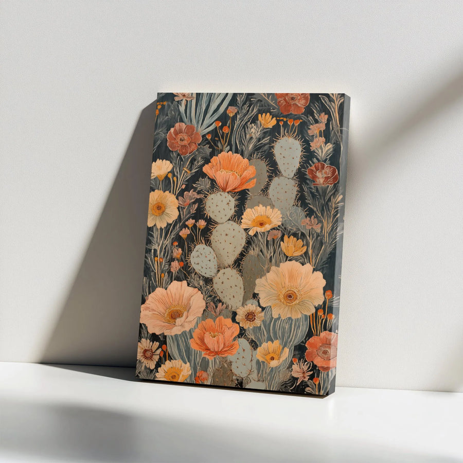 Desert Floral Canvas Wall Art | Vintage Botanical Cactus & Wildflower Print | Premium 1.25" Gallery Wrap | Boho Home Decor Gift for Her