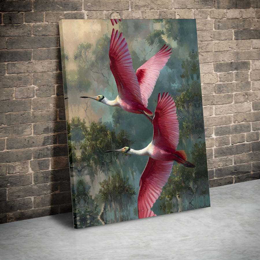 Roseate Spoonbill Canvas Wall Art | Vintage Wildlife Painting Print | Premium Gallery Wrapped Canvas | Gift for Bird Lover & Coastal Home Decor